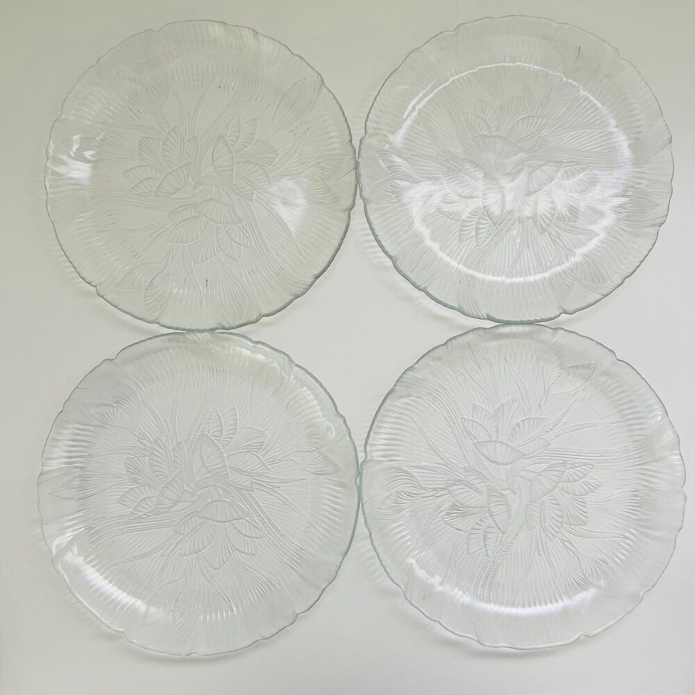ARCOROC France Canterbury Crocus Pressed Clear Glass Dinner Plates, Set of 4